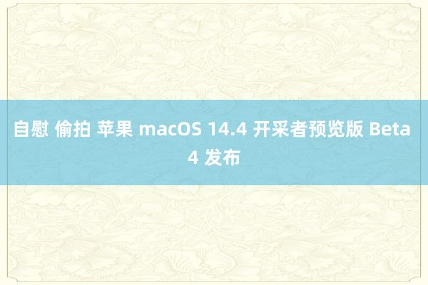 自慰 偷拍 苹果 macOS 14.4 开采者预览版 Beta 4 发布